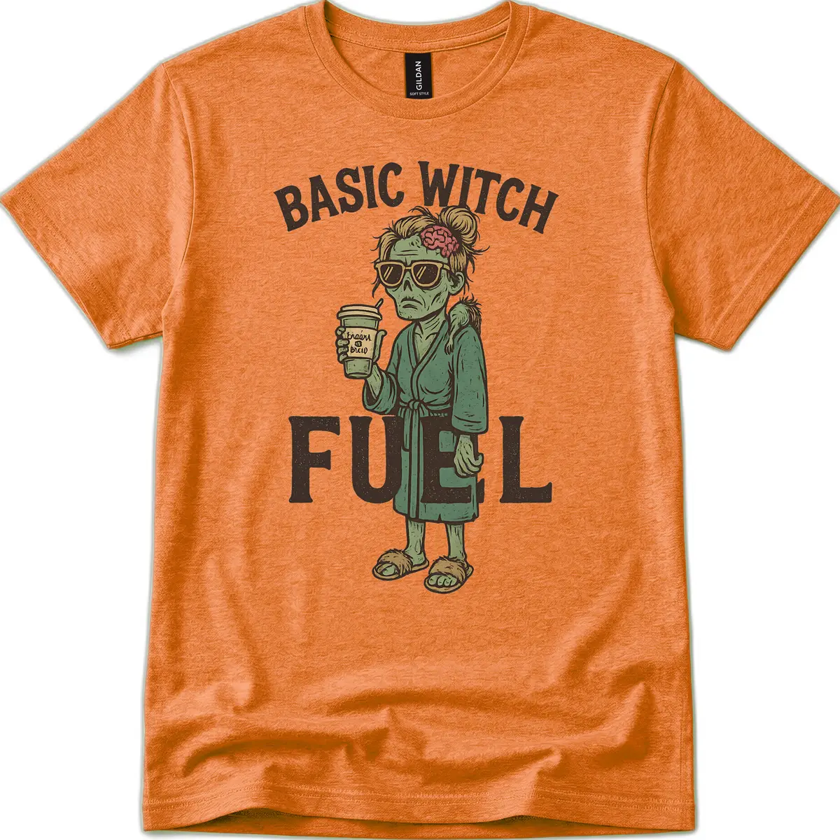 Basic Witch Fuel Halloween Design T-Shirt in Heather Orange