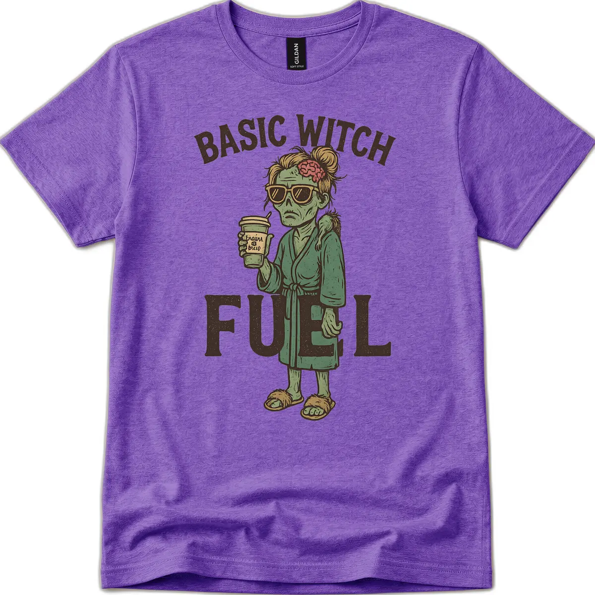 Basic Witch Fuel Halloween Design T-Shirt in Heather Purple