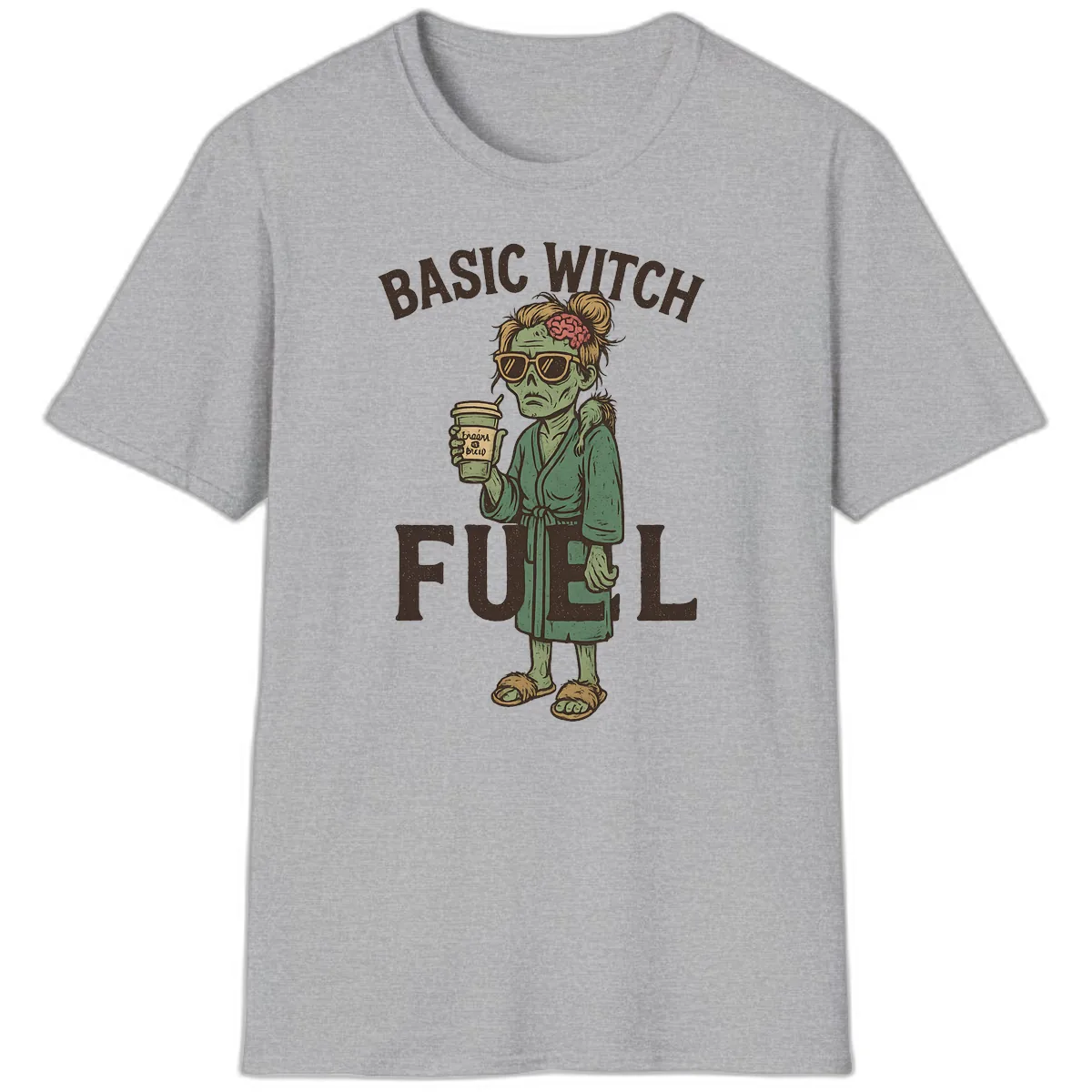 Basic Witch Fuel Halloween Design T-Shirt in Sport Grey