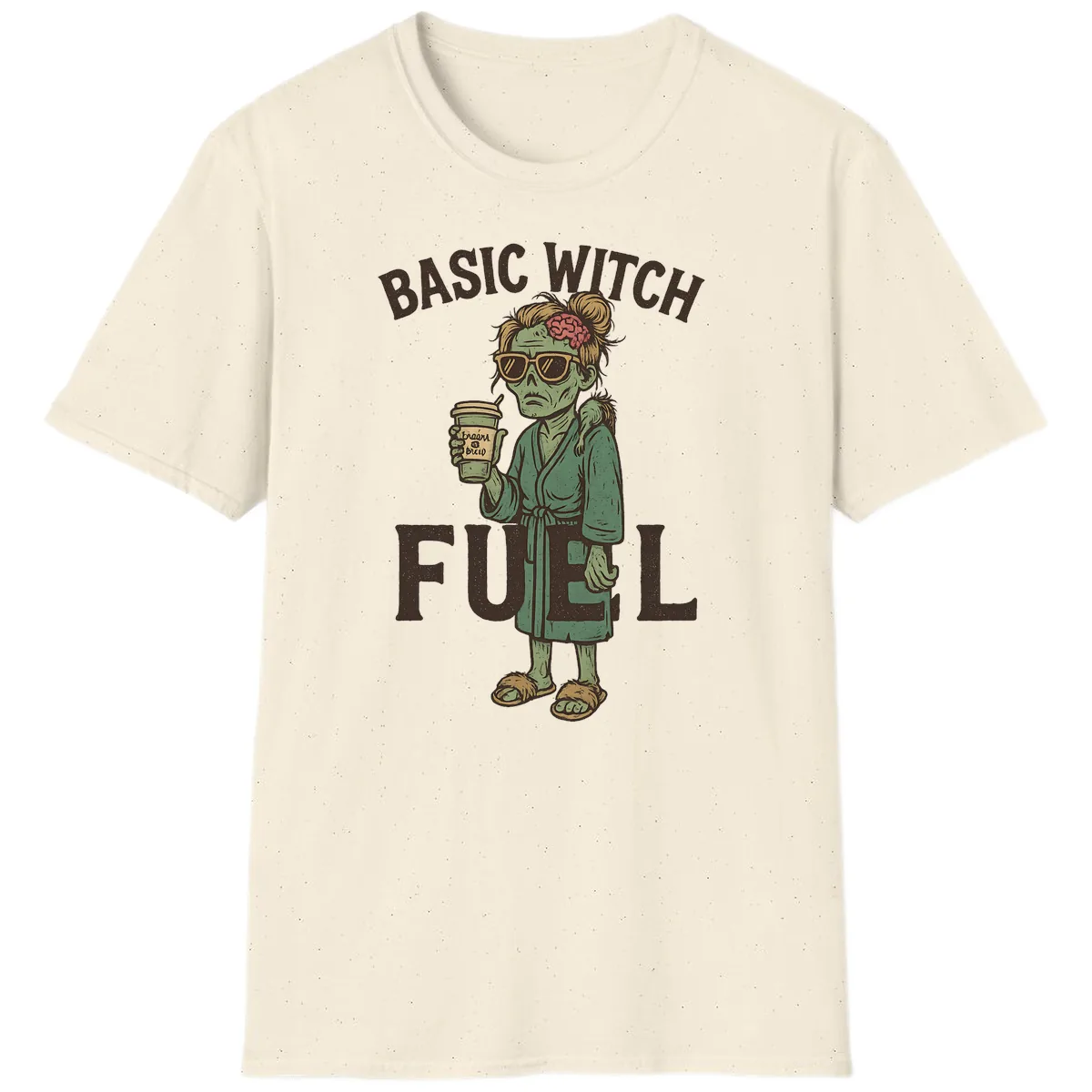 Basic Witch Fuel Halloween Design T-Shirt in Natural