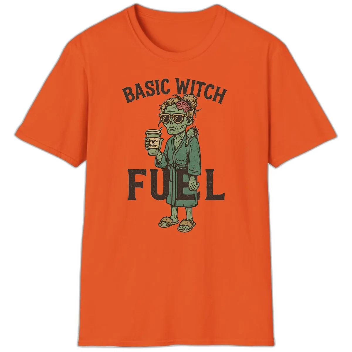Basic Witch Fuel Halloween Design T-Shirt in Orange
