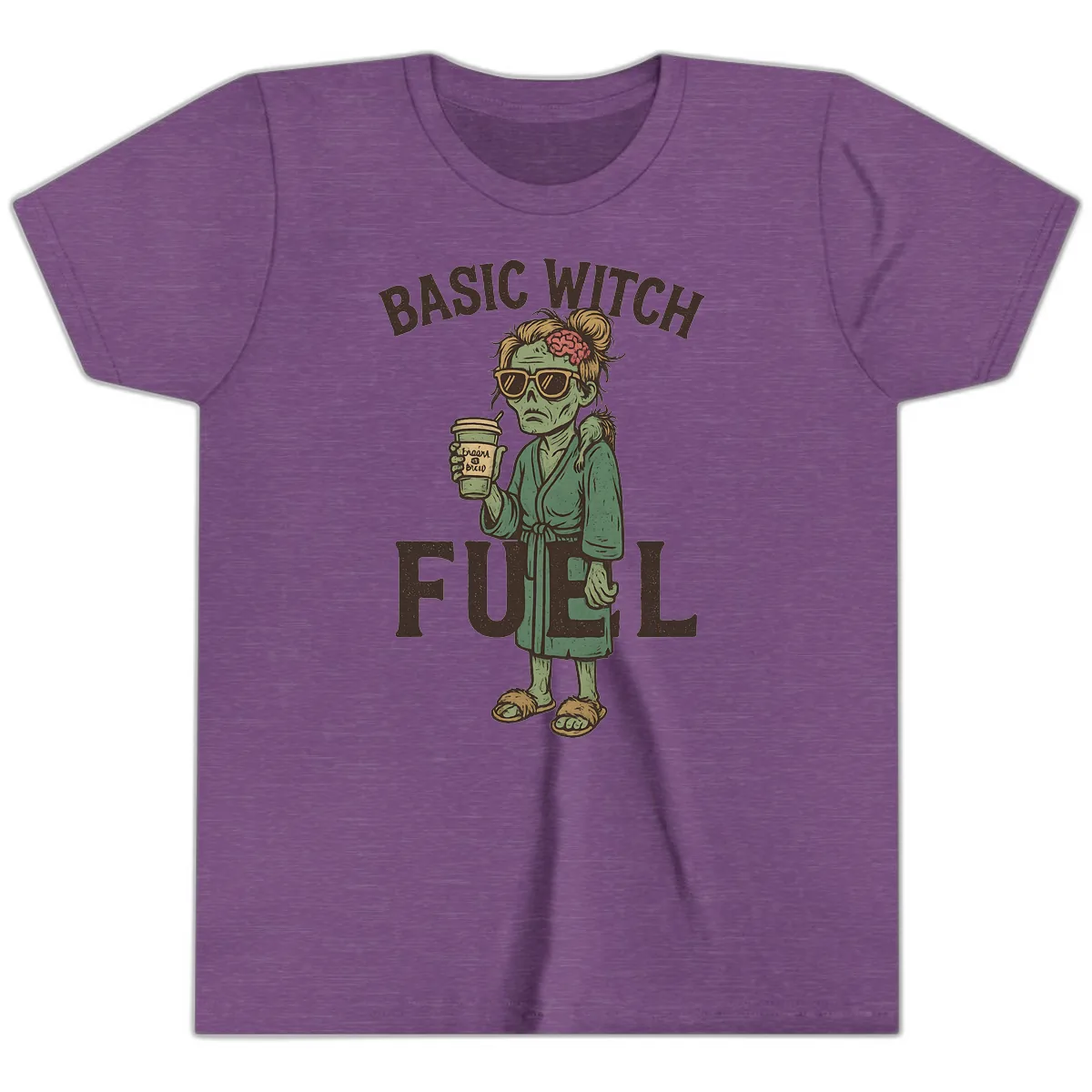 Basic Witch Fuel Halloween Design Youth T-Shirt in Heather Team Purple