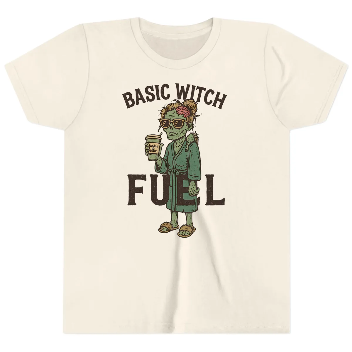 Basic Witch Fuel Halloween Design Youth T-Shirt in Natural