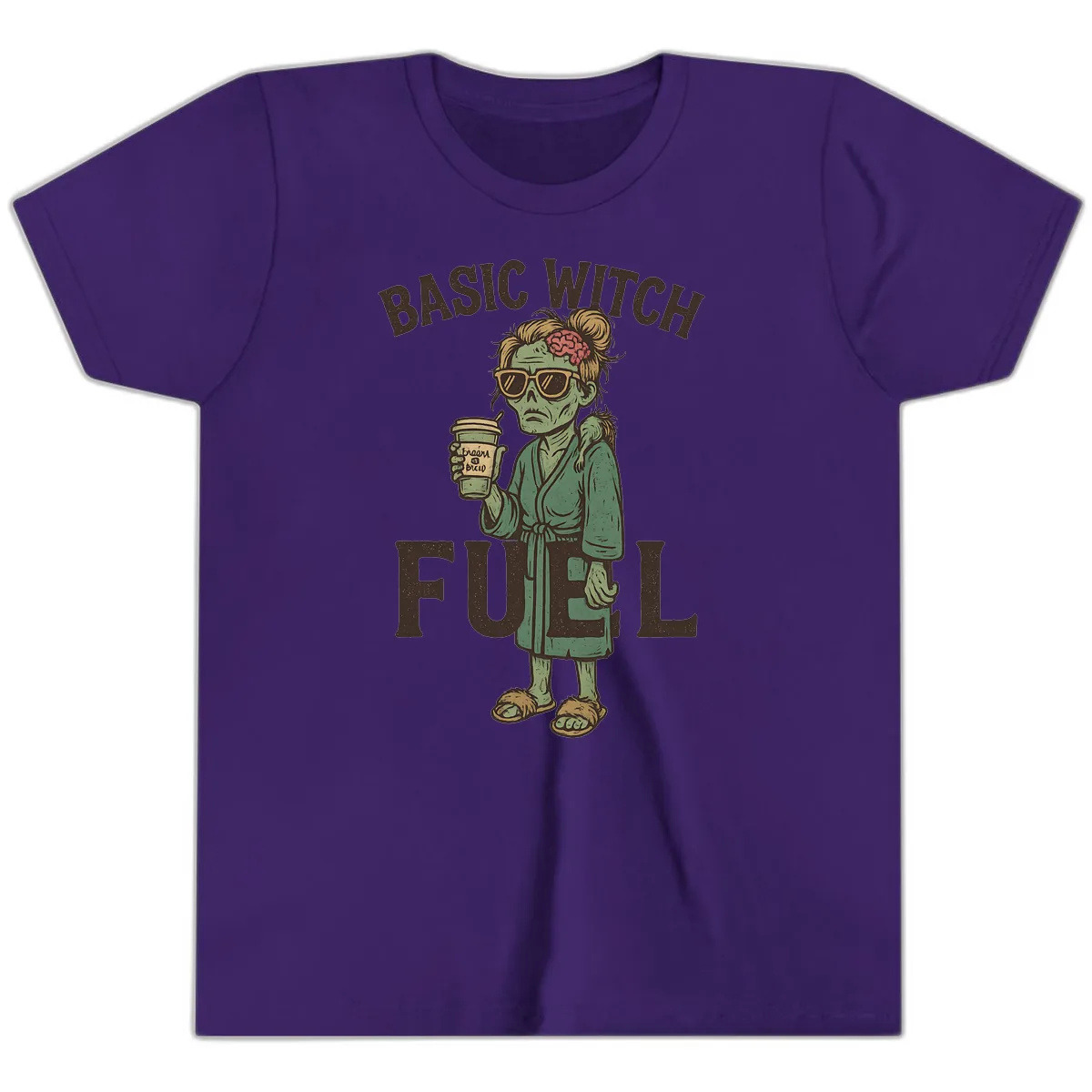Basic Witch Fuel Halloween Design Youth T-Shirt in Team Purple