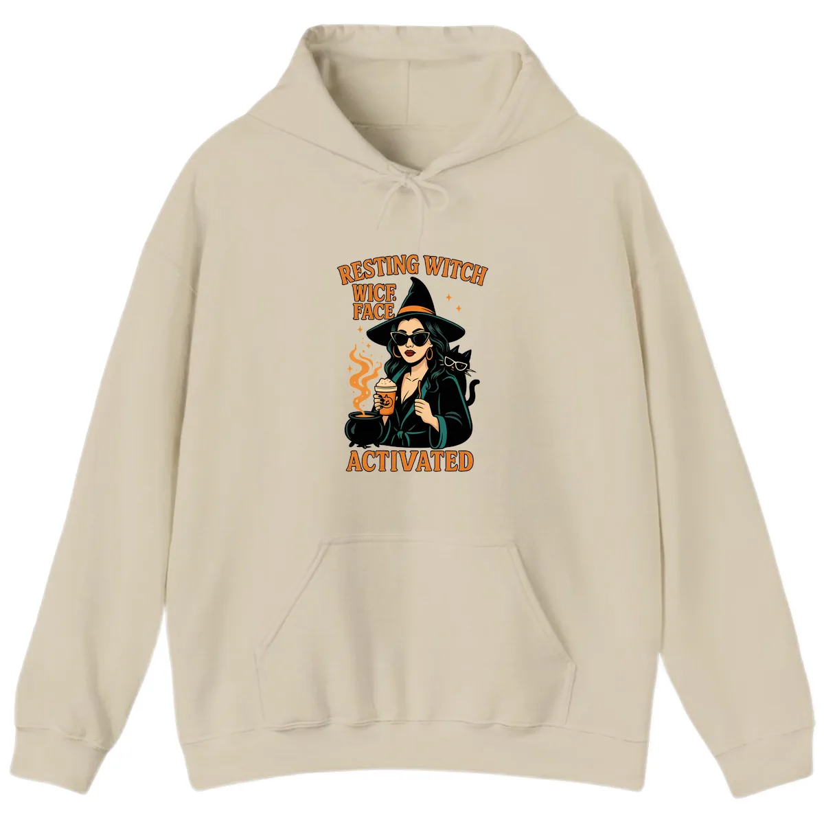 Resting Witch Face Activated Hoodie in Sand