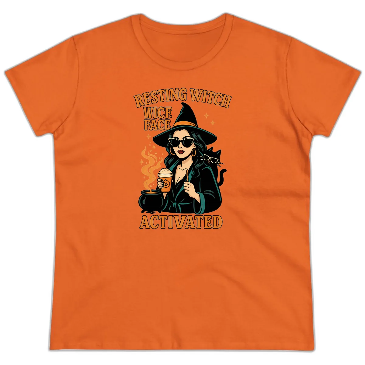 Resting Witch Face Activated Ladies Tee in Orange