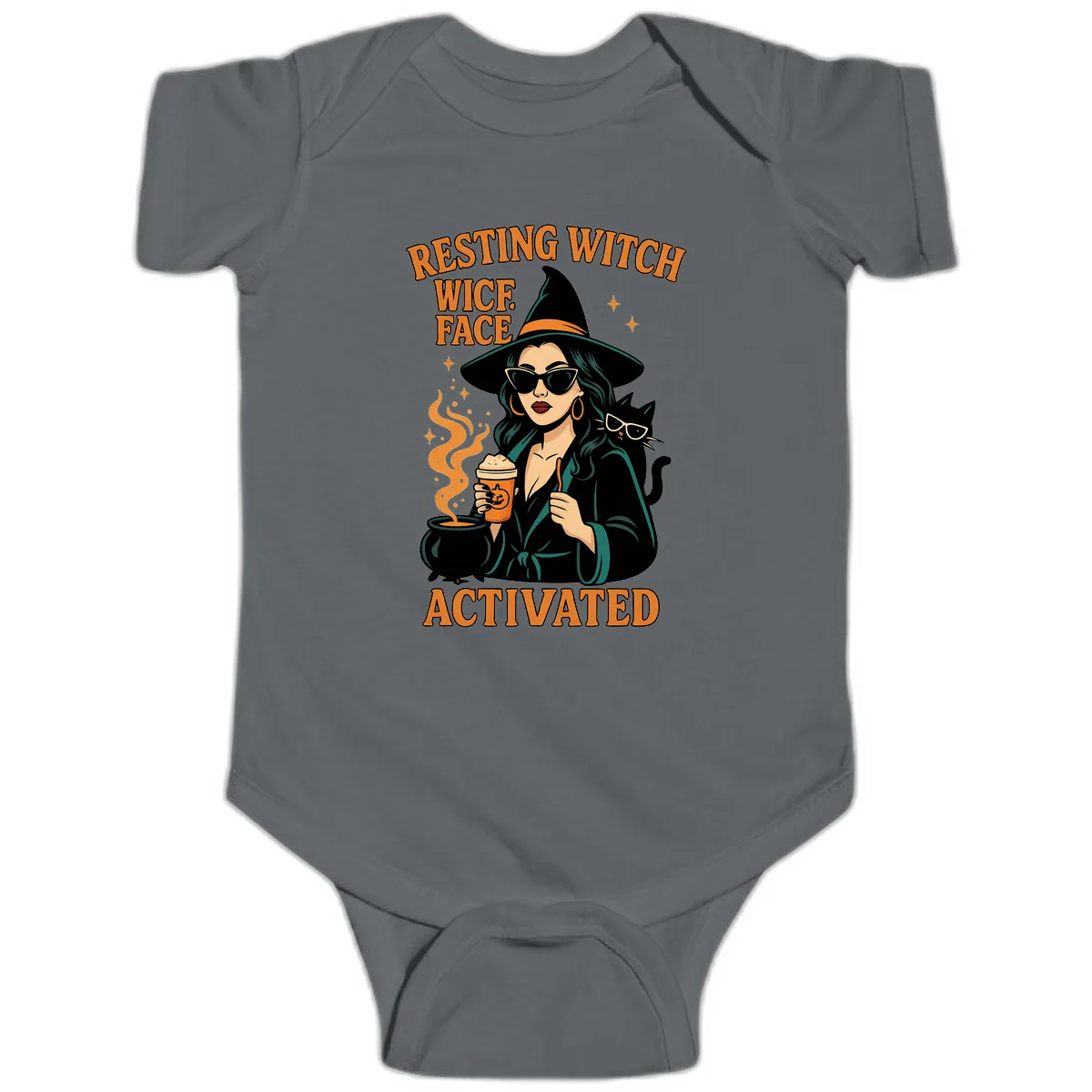 Resting Witch Face Activated Baby Onesie in Charcoal