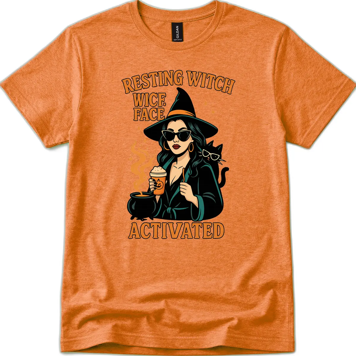 Resting Witch Face Activated T-Shirt in Heather Orange