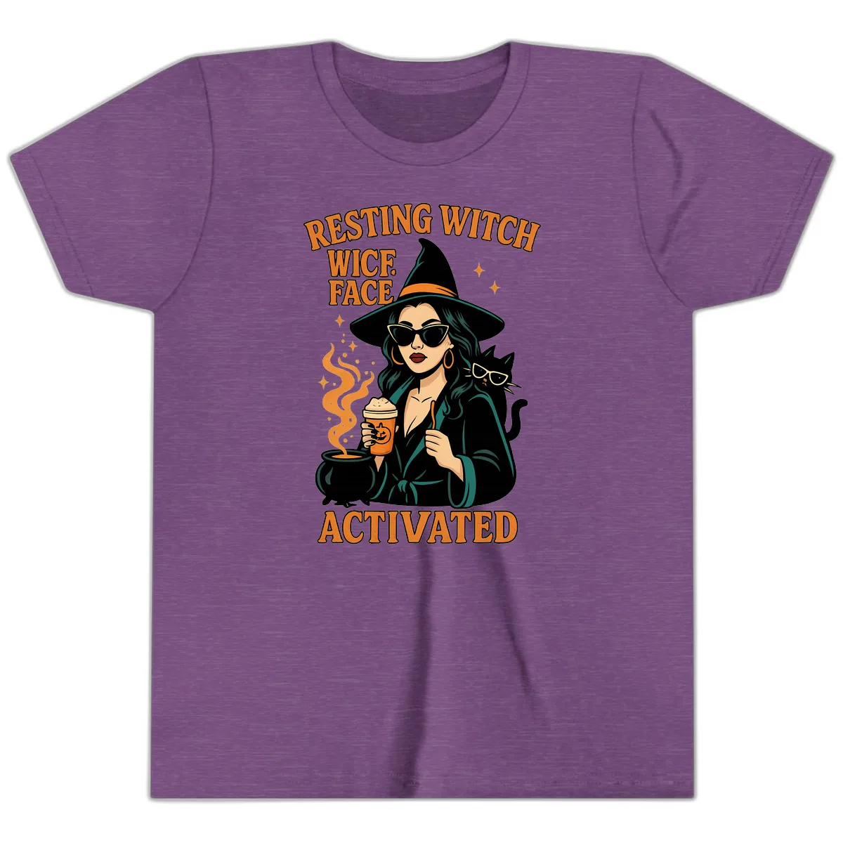 Resting Witch Face Activated Youth T-Shirt in Heather Team Purple