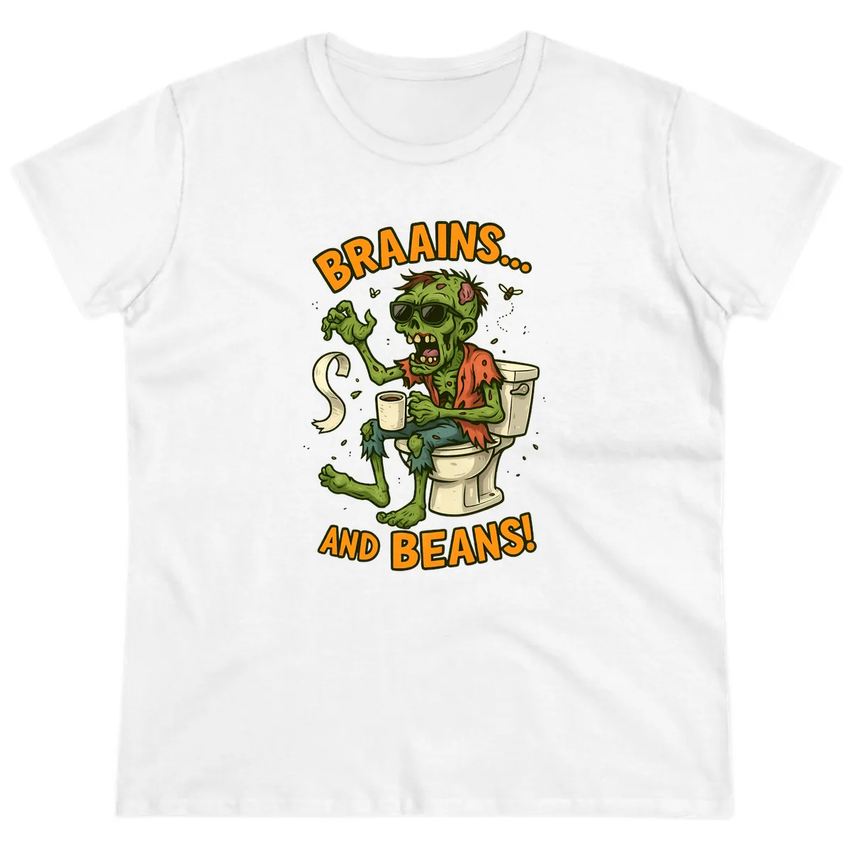 Zombie Morning Routine Humor Ladies Tee in White