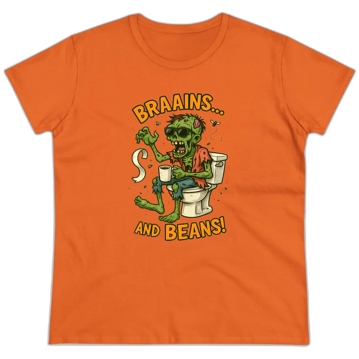 Zombie Morning Routine Humor Ladies Tee in Orange