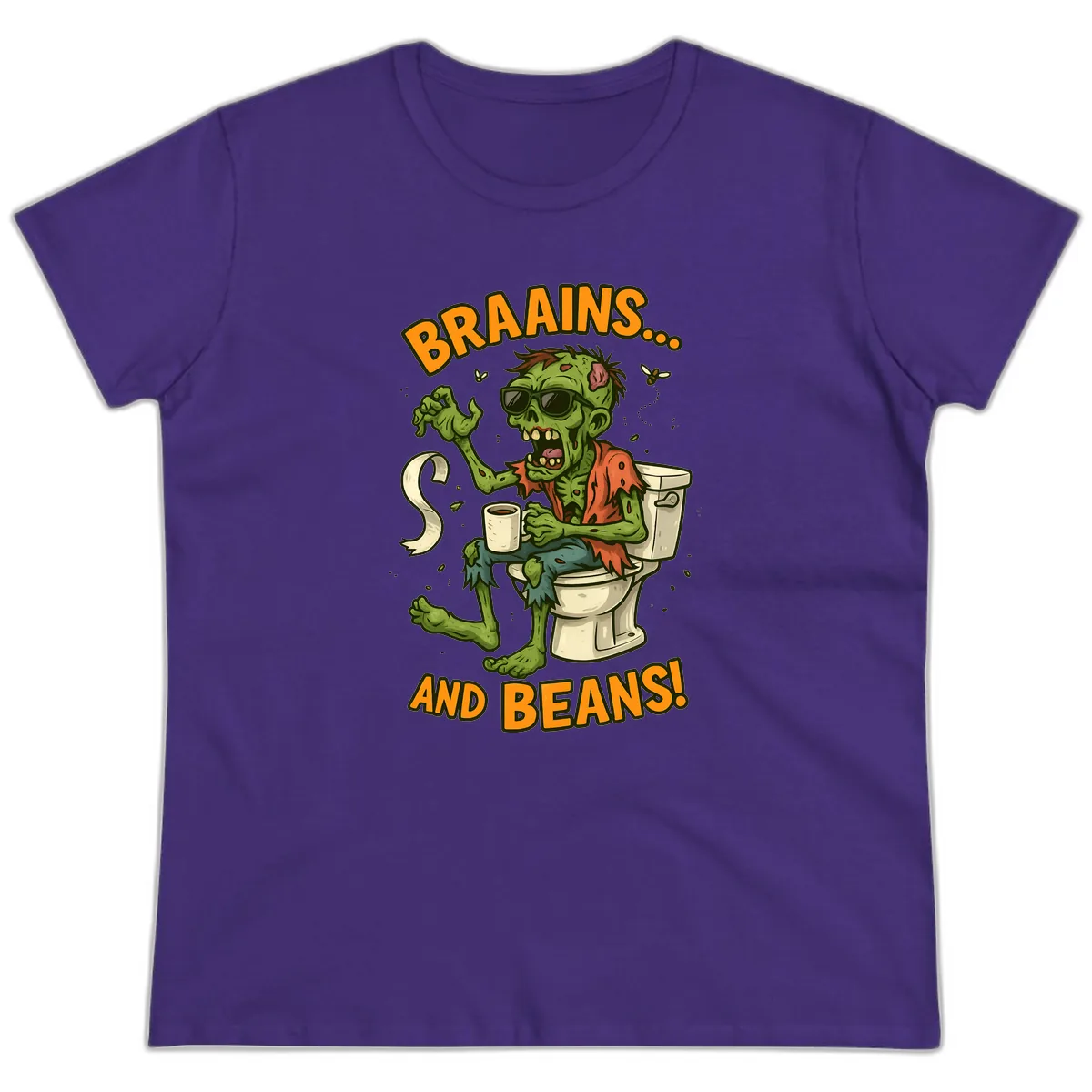 Zombie Morning Routine Humor Ladies Tee in Purple