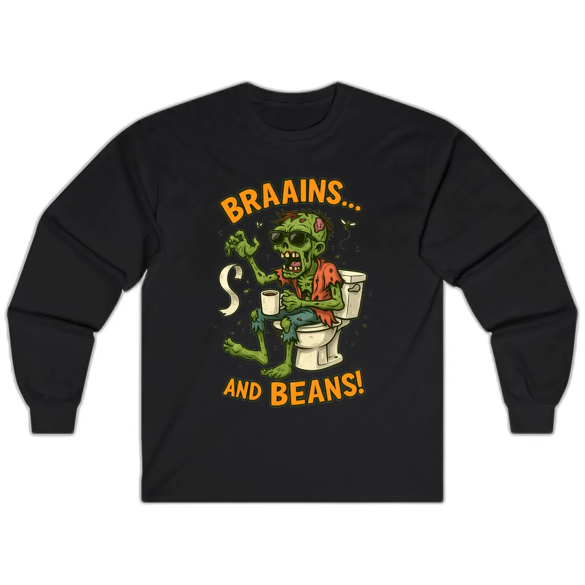 Zombie Morning Routine Humor Long Sleeve in Black