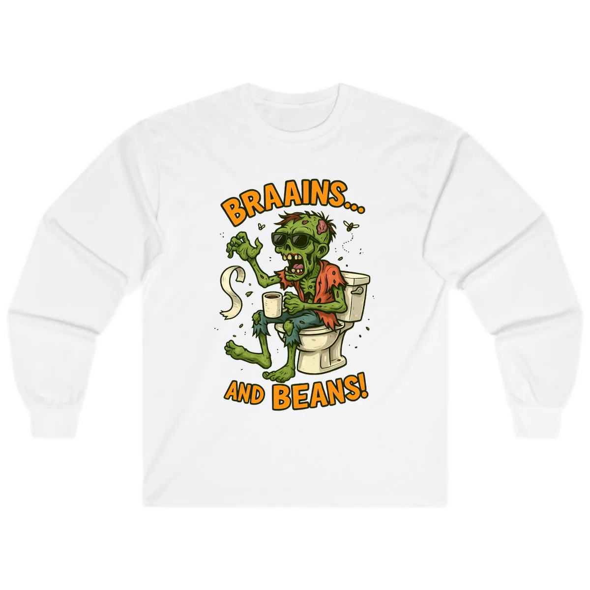 Zombie Morning Routine Humor Long Sleeve in White