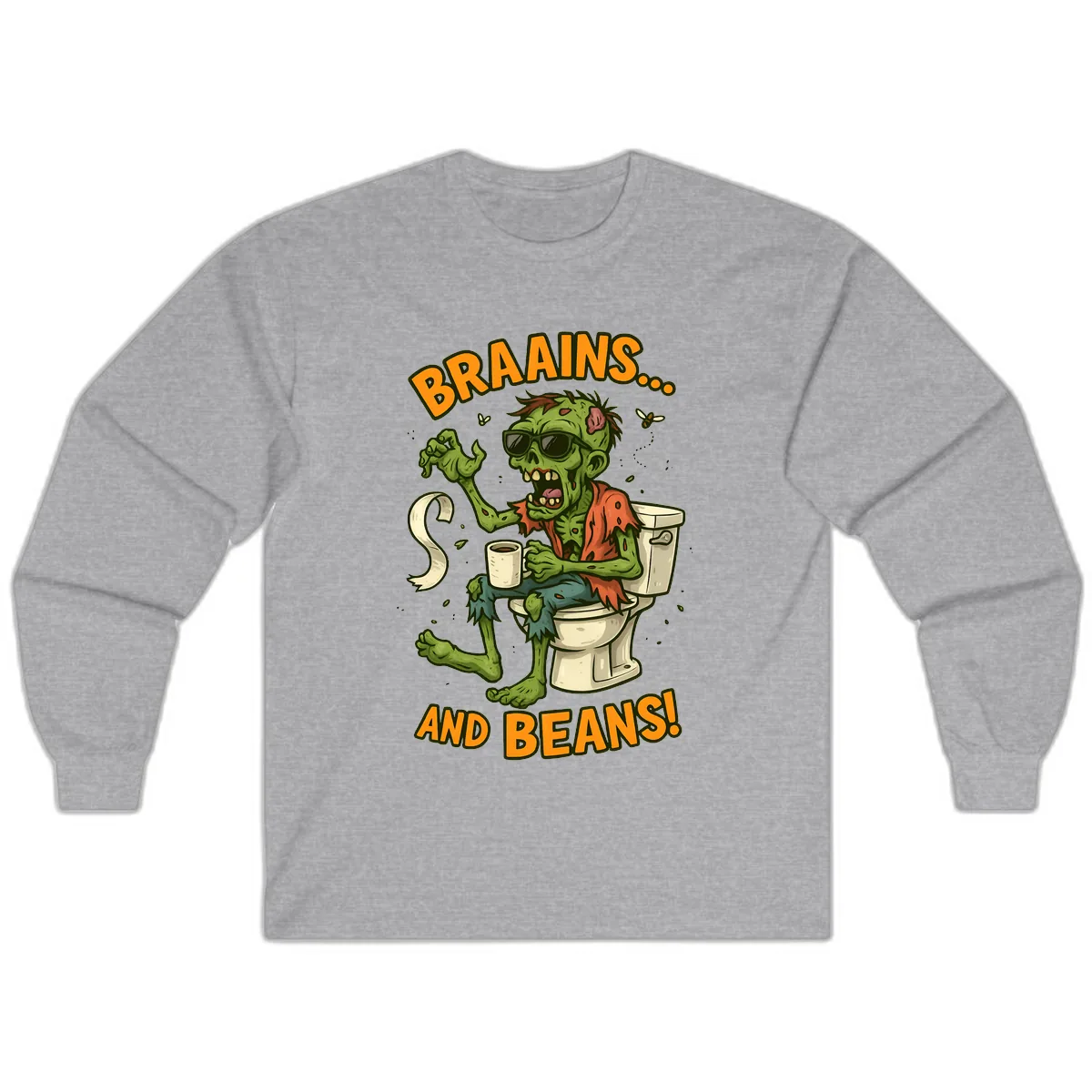 Zombie Morning Routine Humor Long Sleeve in Sport Grey