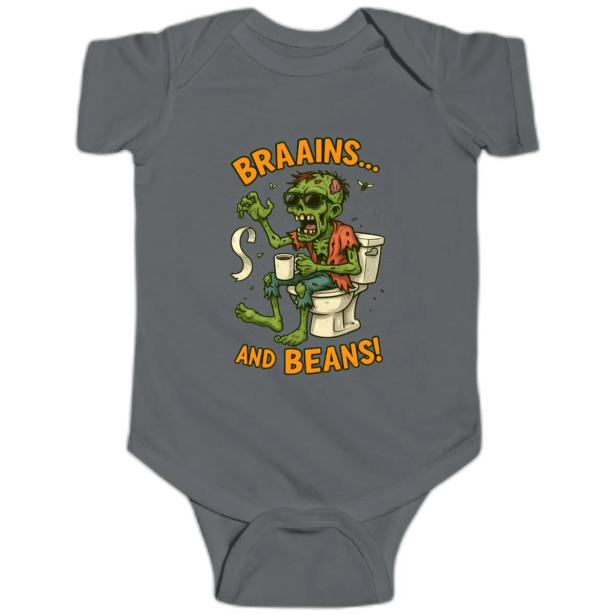 Zombie Morning Routine Humor Baby Onesie in Charcoal