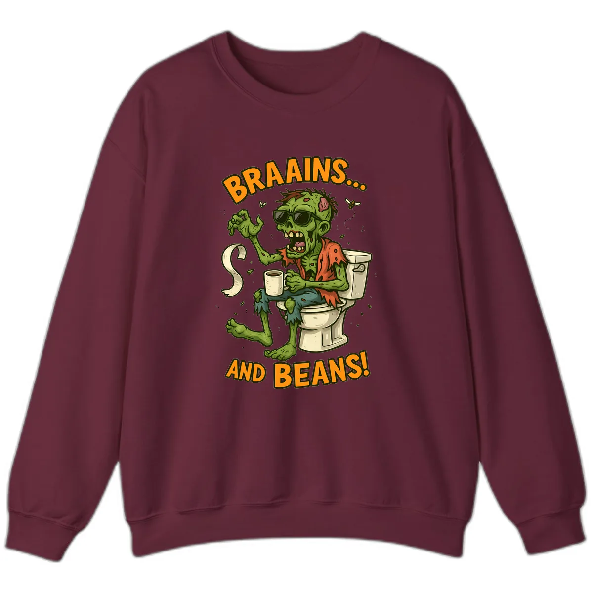 Zombie Morning Routine Humor Sweatshirt in Maroon