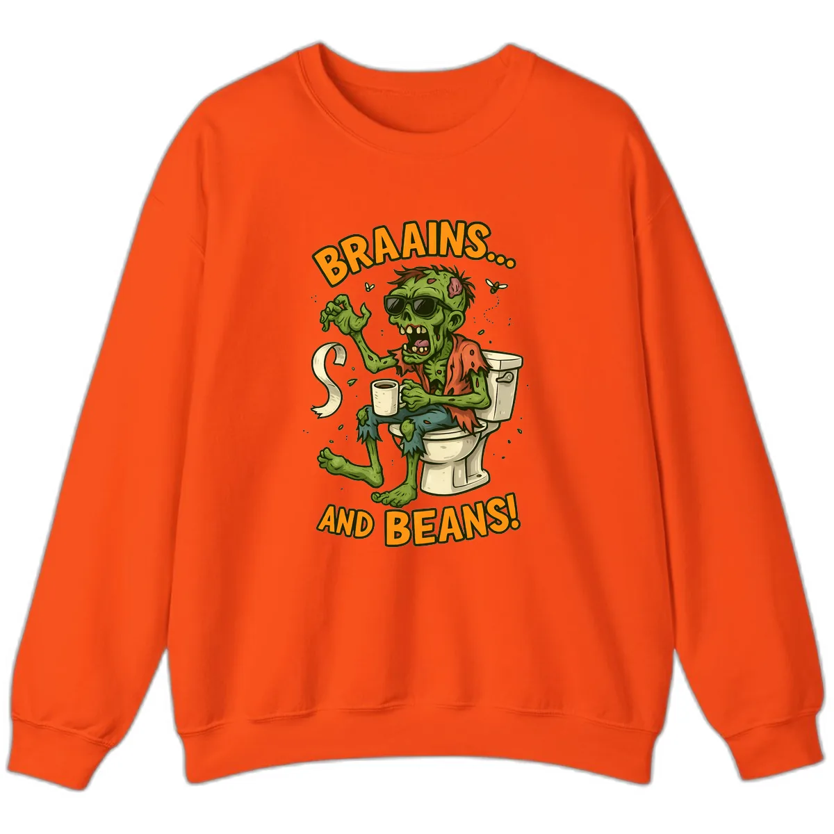 Zombie Morning Routine Humor Sweatshirt in Orange