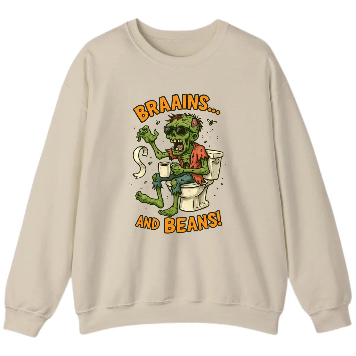 Zombie Morning Routine Humor Sweatshirt in Sand