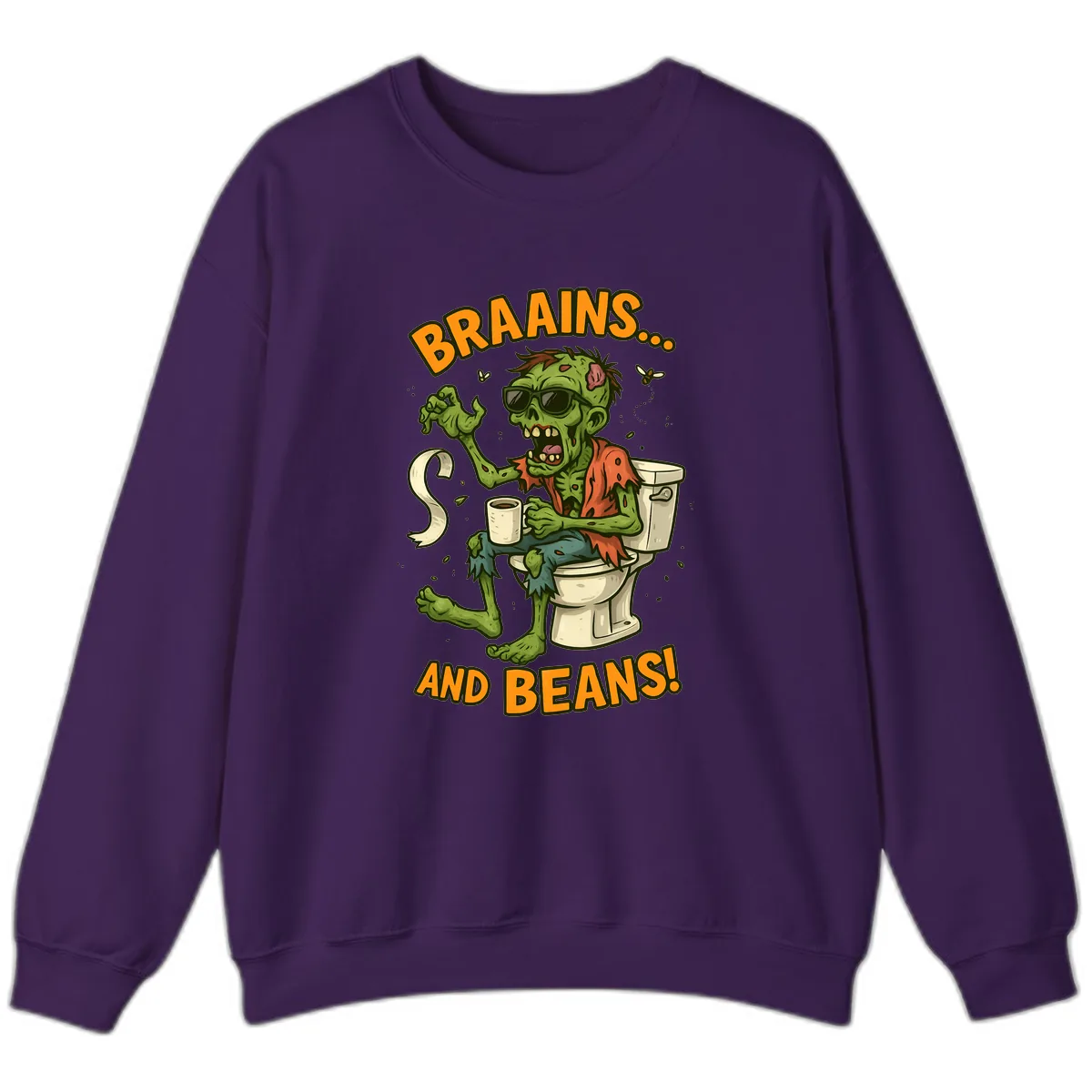 Zombie Morning Routine Humor Sweatshirt in Purple