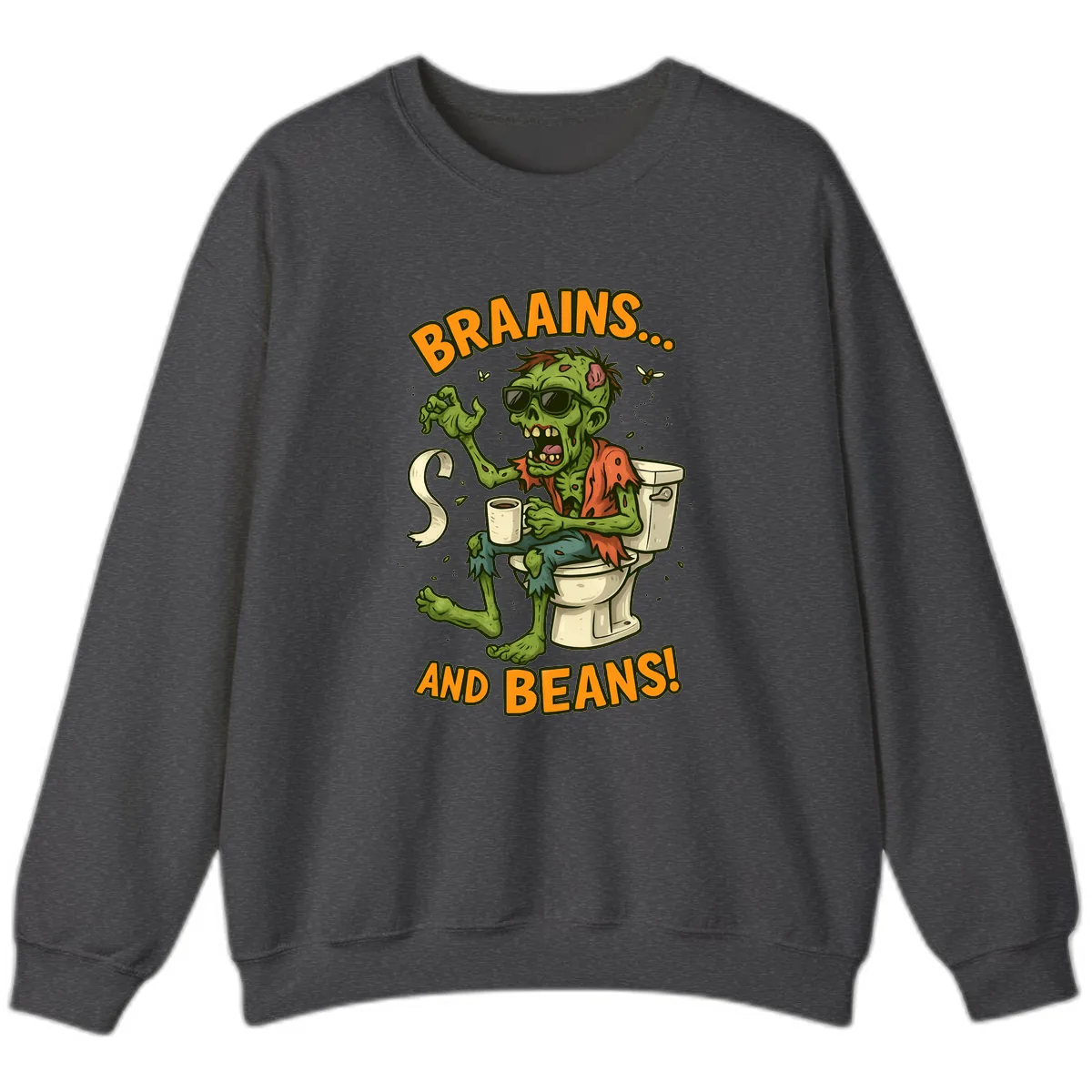 Zombie Morning Routine Humor Sweatshirt in Dark Heather