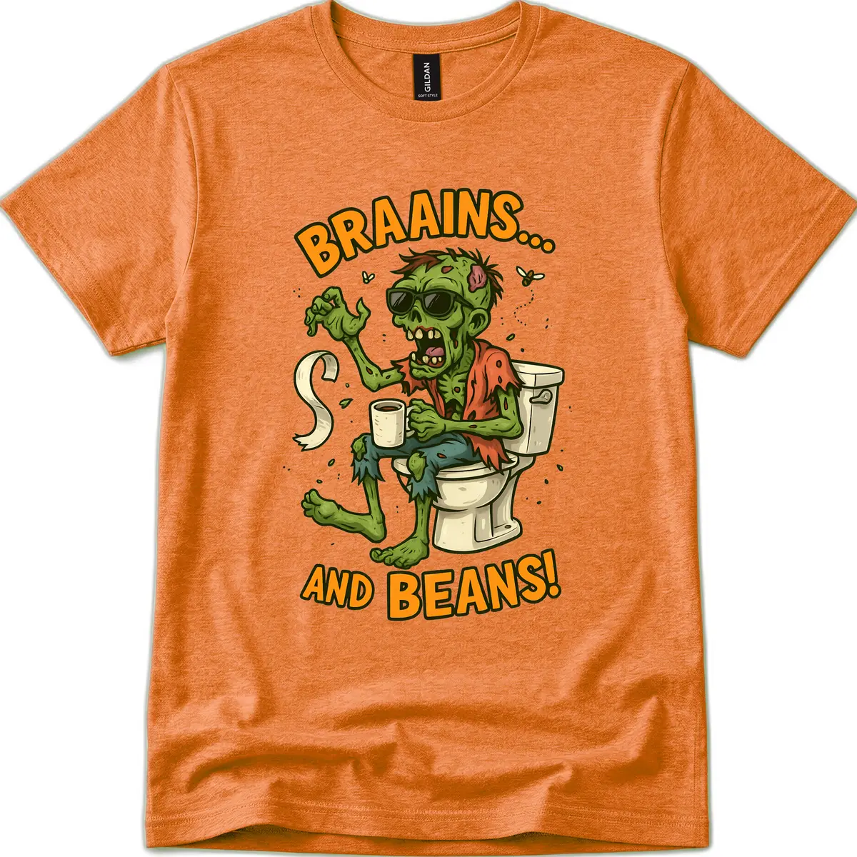 Zombie Morning Routine Humor T-Shirt in Heather Orange