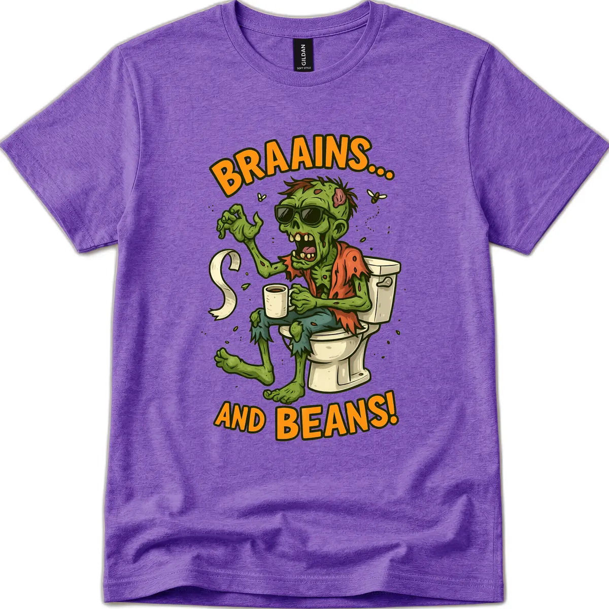 Zombie Morning Routine Humor T-Shirt in Heather Purple