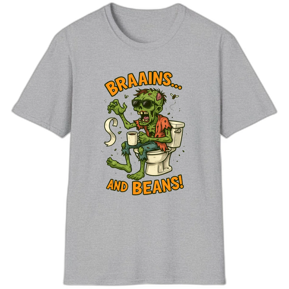 Zombie Morning Routine Humor T-Shirt in Sport Grey