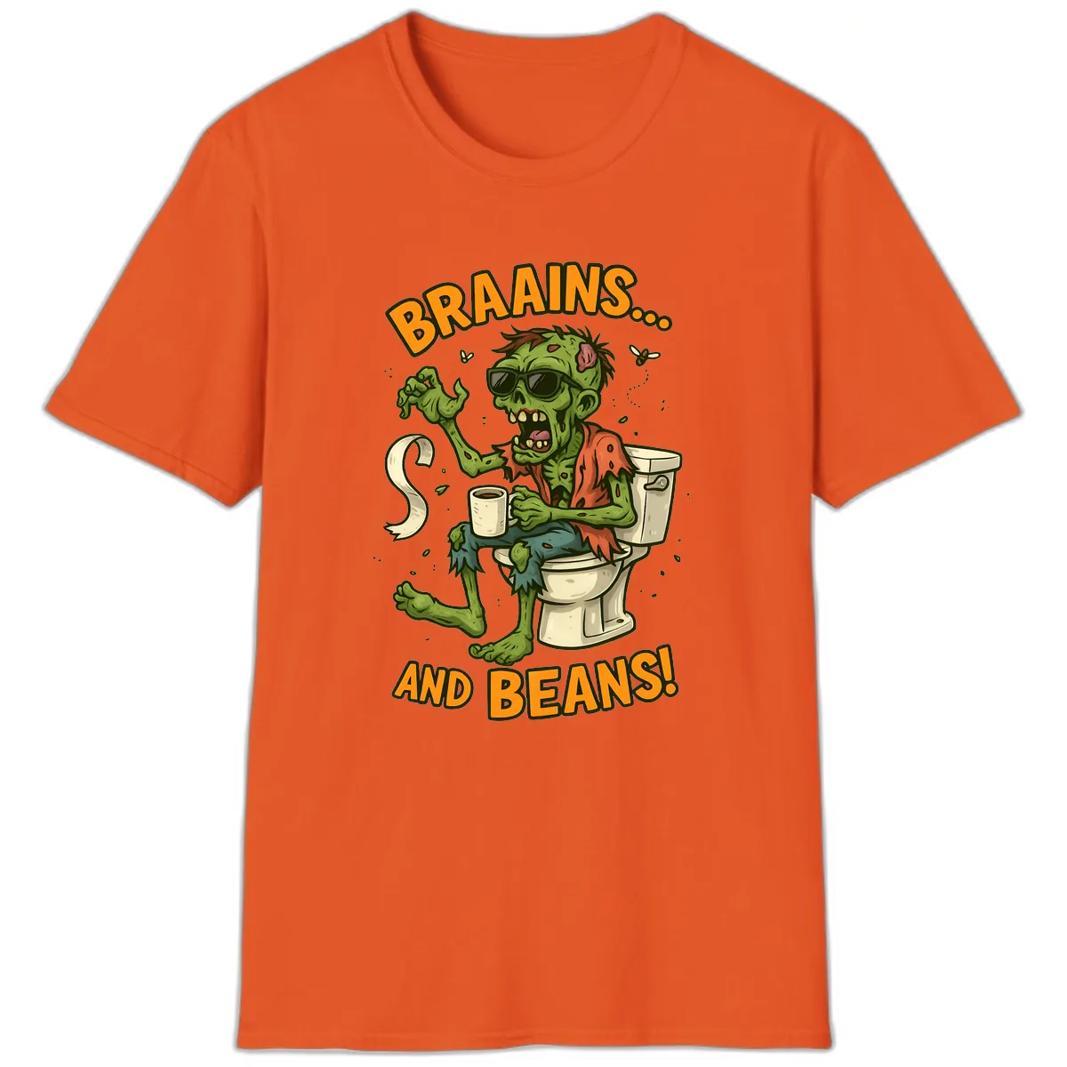 Zombie Morning Routine Humor T-Shirt in Orange