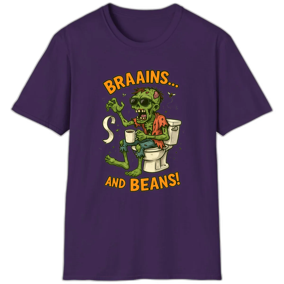 Zombie Morning Routine Humor T-Shirt in Purple