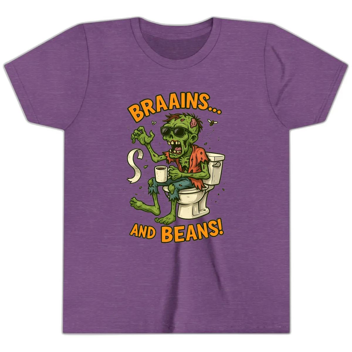 Zombie Morning Routine Humor Youth T-Shirt in Heather Team Purple
