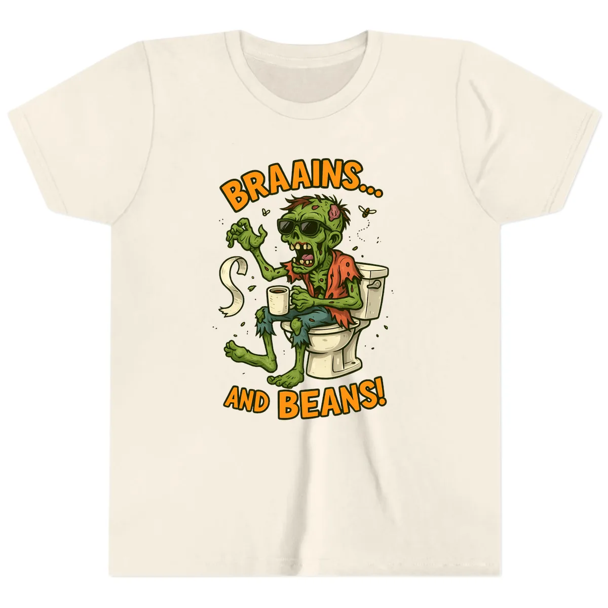Zombie Morning Routine Humor Youth T-Shirt in Natural
