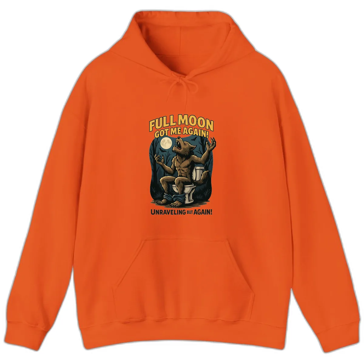 Full Moon Werewolf Toilet Humor Hoodie in Orange