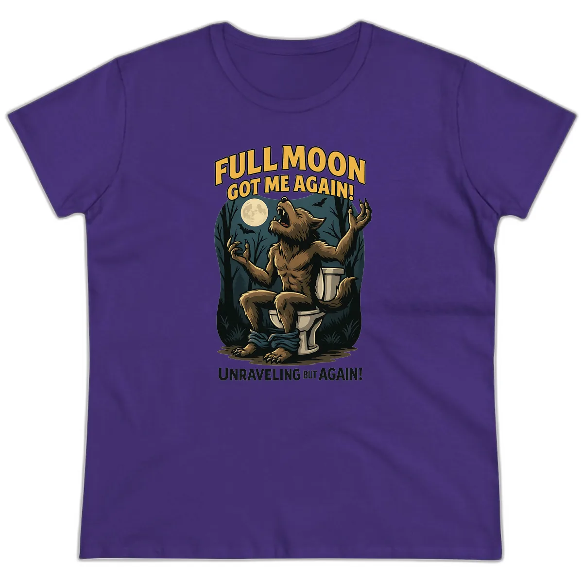 Full Moon Werewolf Toilet Humor Ladies Tee in Purple