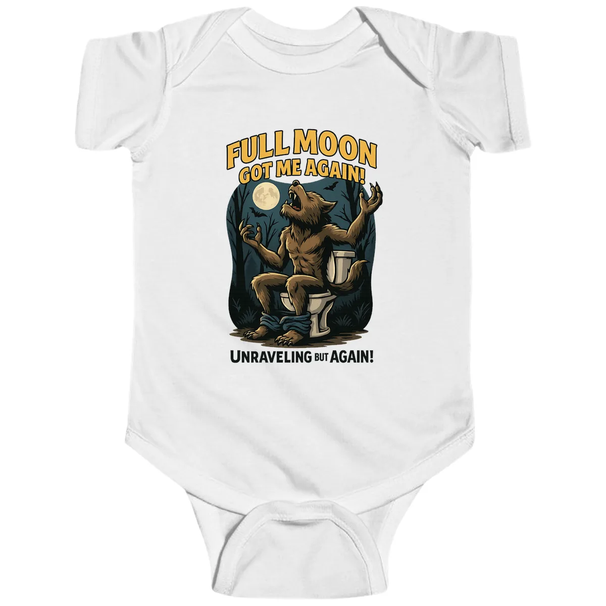 Full Moon Werewolf Toilet Humor Baby Onesie in White
