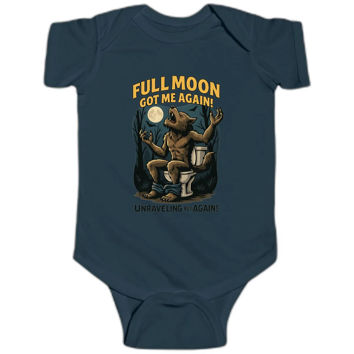Full Moon Werewolf Toilet Humor Baby Onesie in Navy