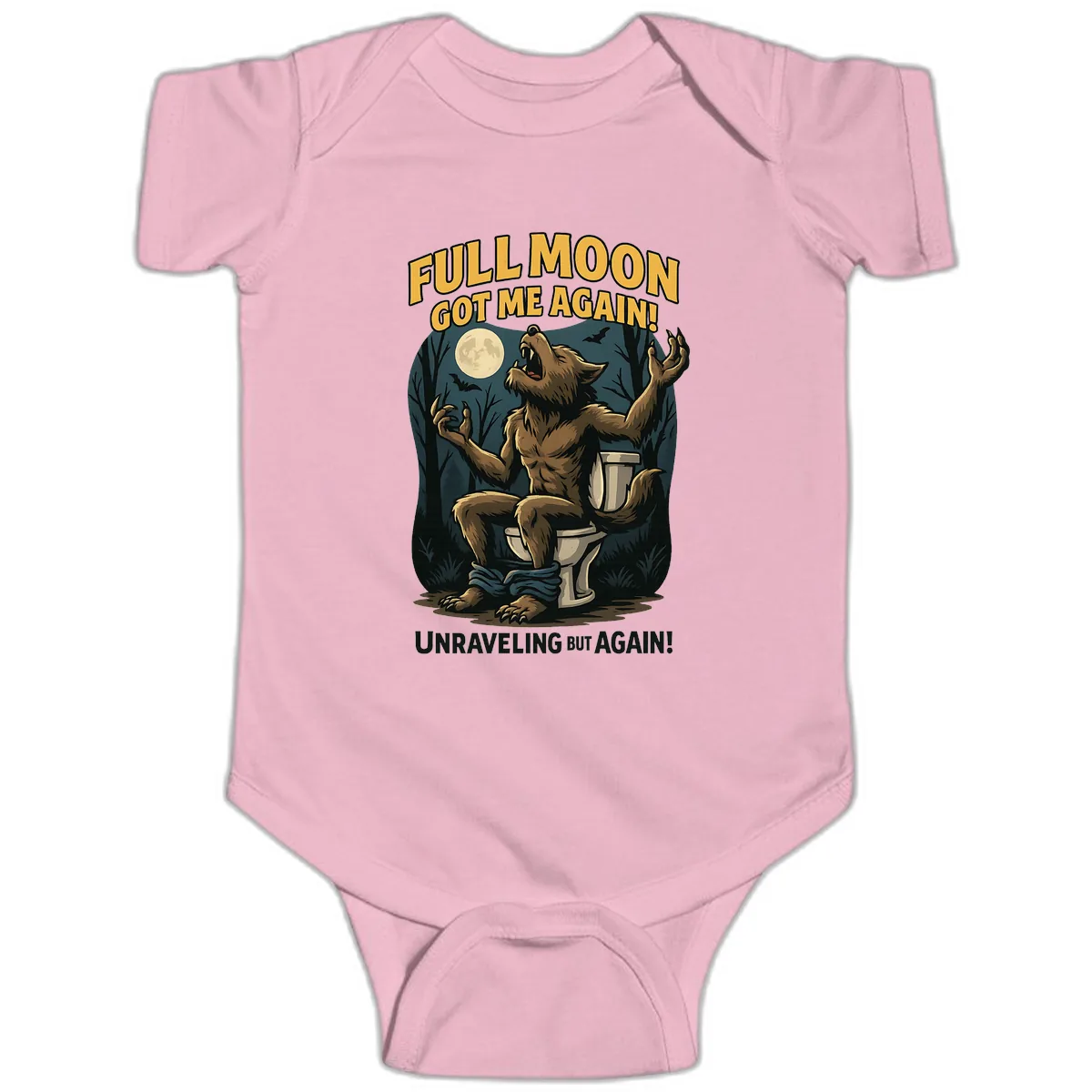 Full Moon Werewolf Toilet Humor Baby Onesie in Pink