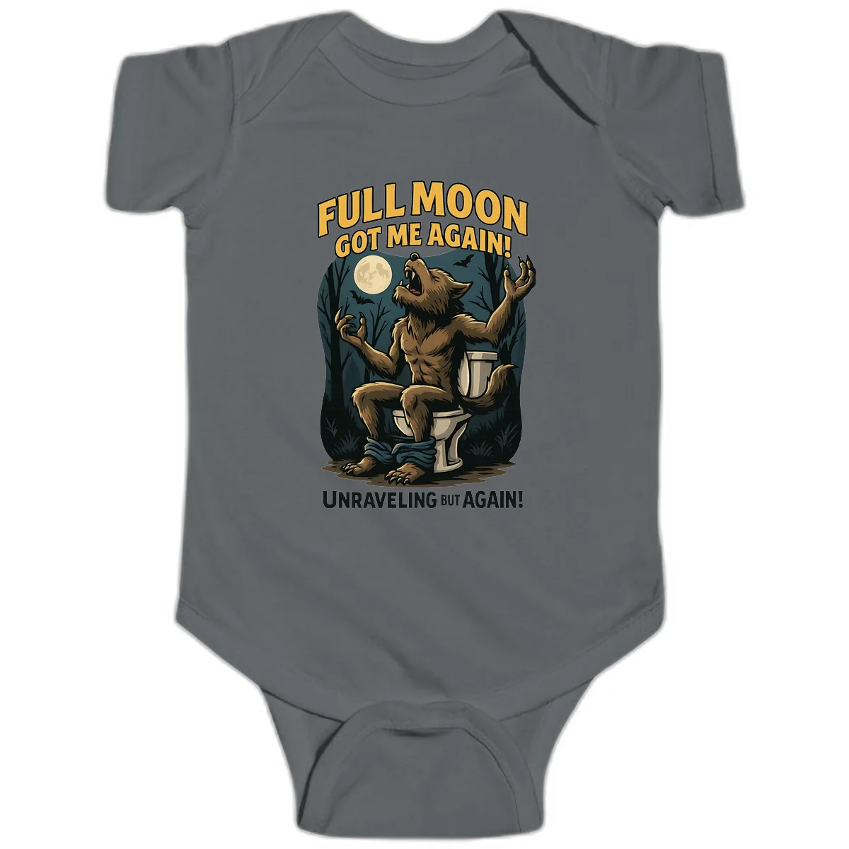 Full Moon Werewolf Toilet Humor Baby Onesie in Charcoal