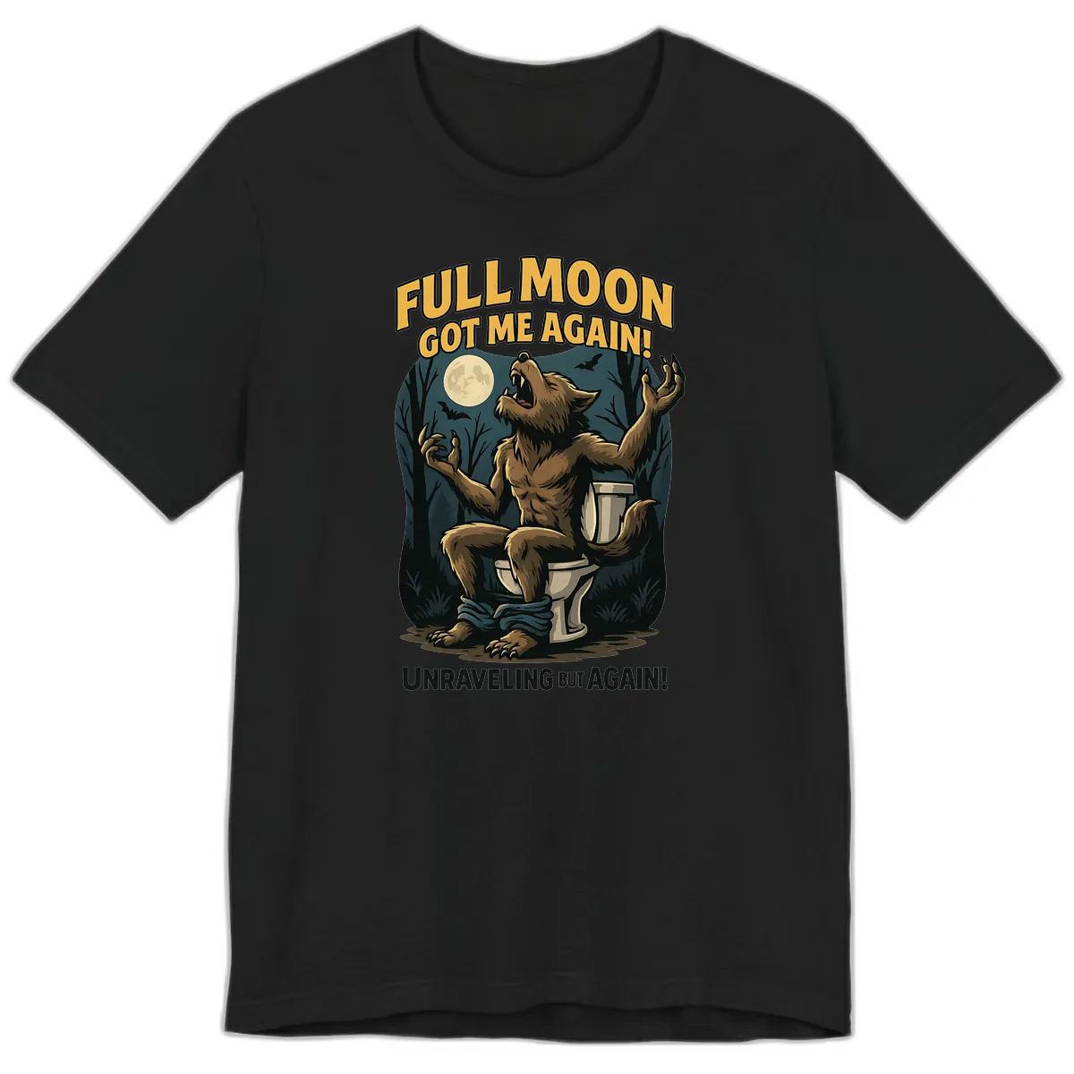 Full Moon Werewolf Toilet Humor Premium T-Shirt in Black