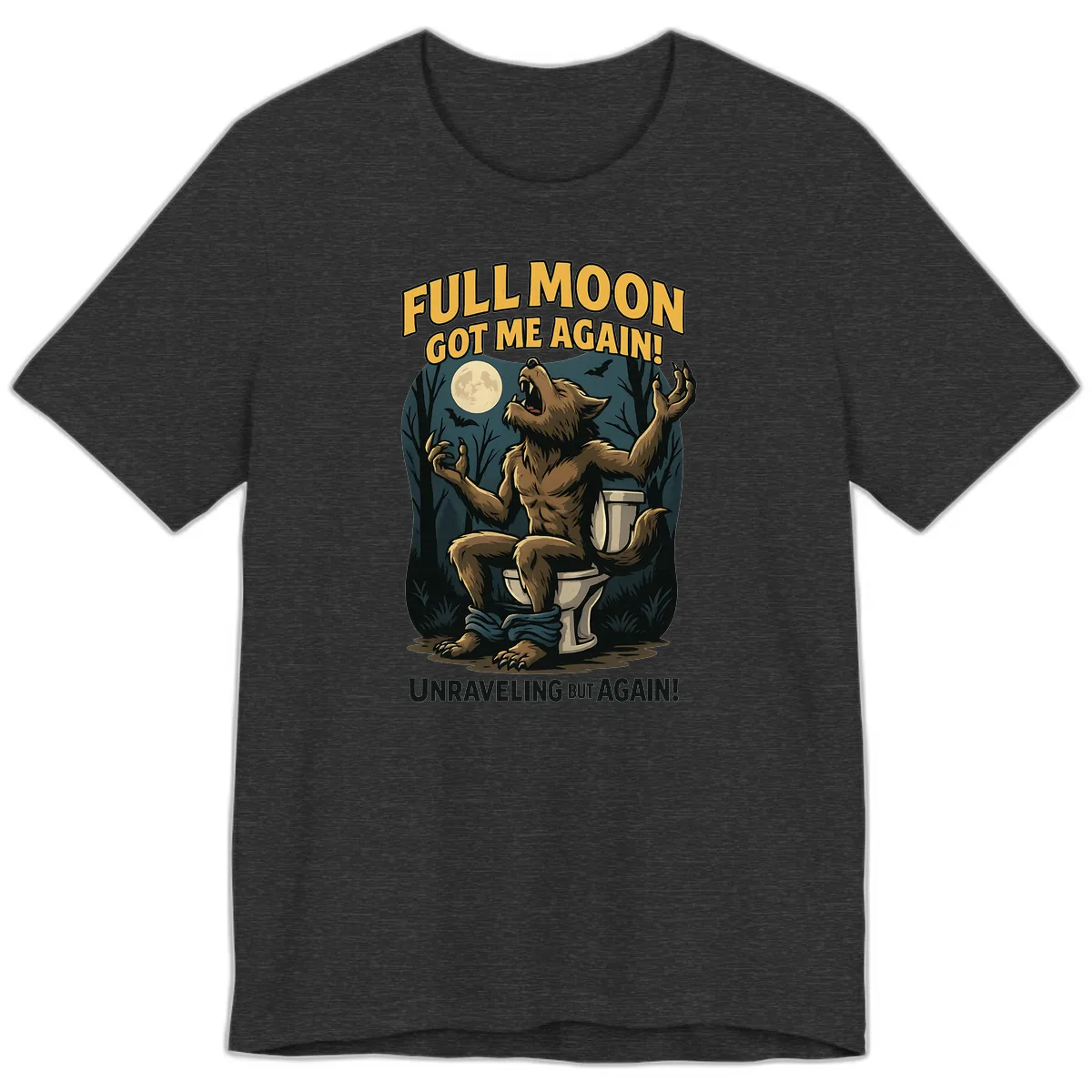 Full Moon Werewolf Toilet Humor Premium T-Shirt in Dark Grey Heather