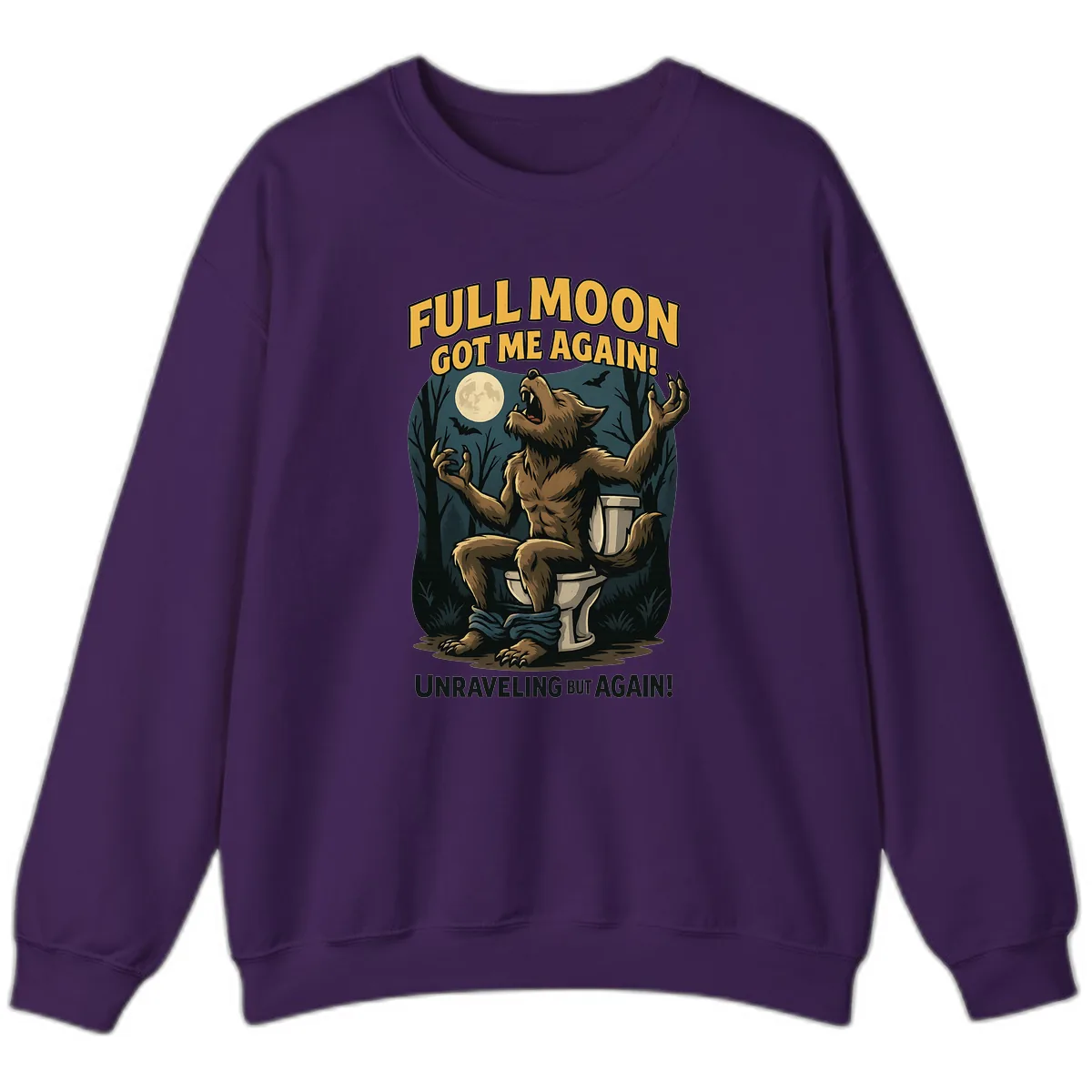 Full Moon Werewolf Toilet Humor Sweatshirt in Purple