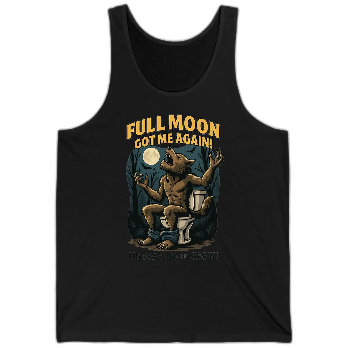 Full Moon Werewolf Toilet Humor Tank in Black
