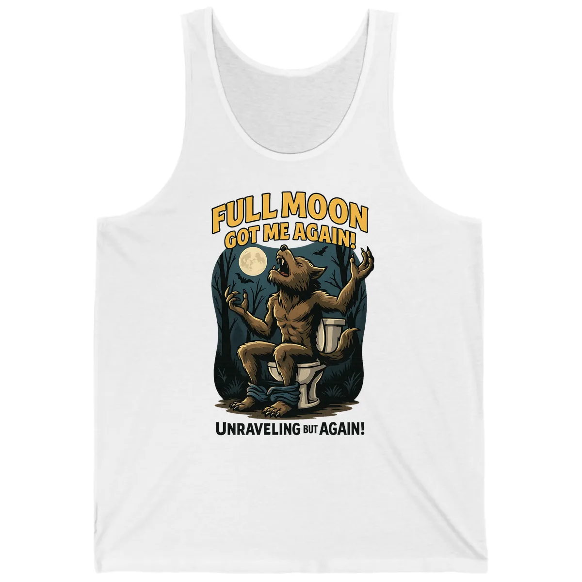 Full Moon Werewolf Toilet Humor Tank in White