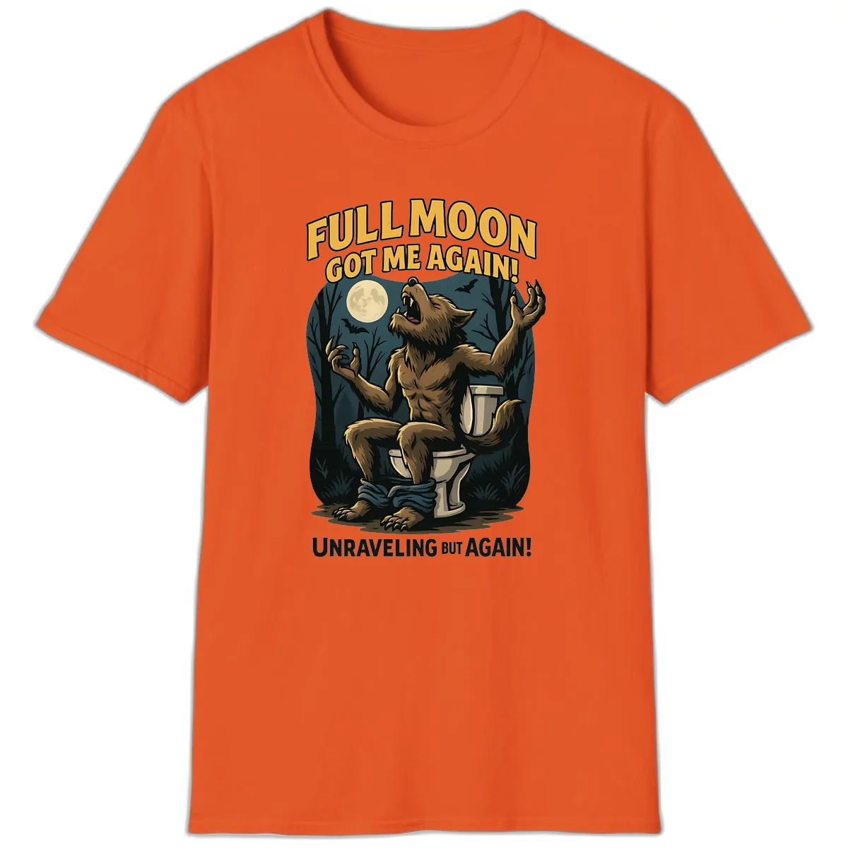 Full Moon Werewolf Toilet Humor T-Shirt in Orange