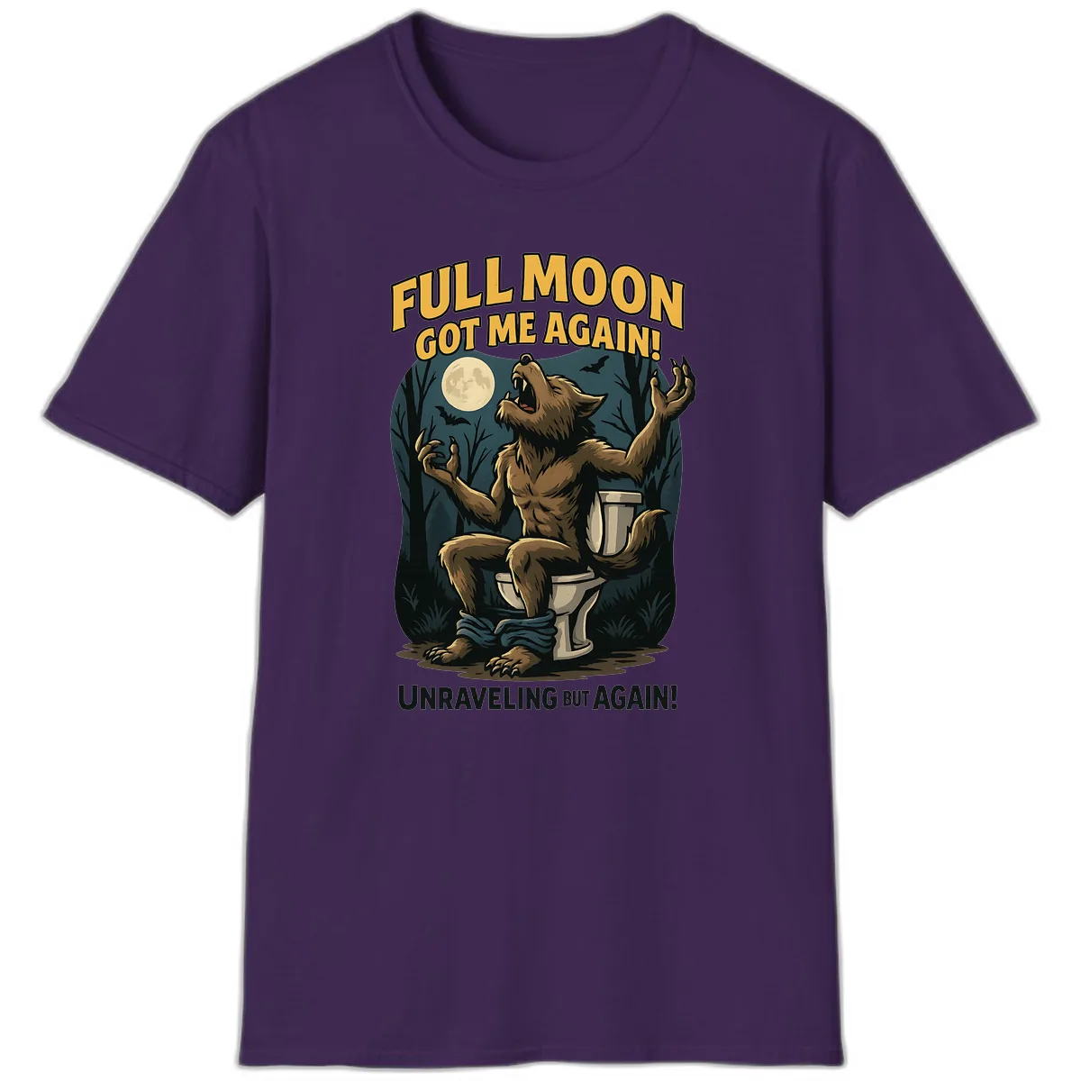 Full Moon Werewolf Toilet Humor T-Shirt in Purple