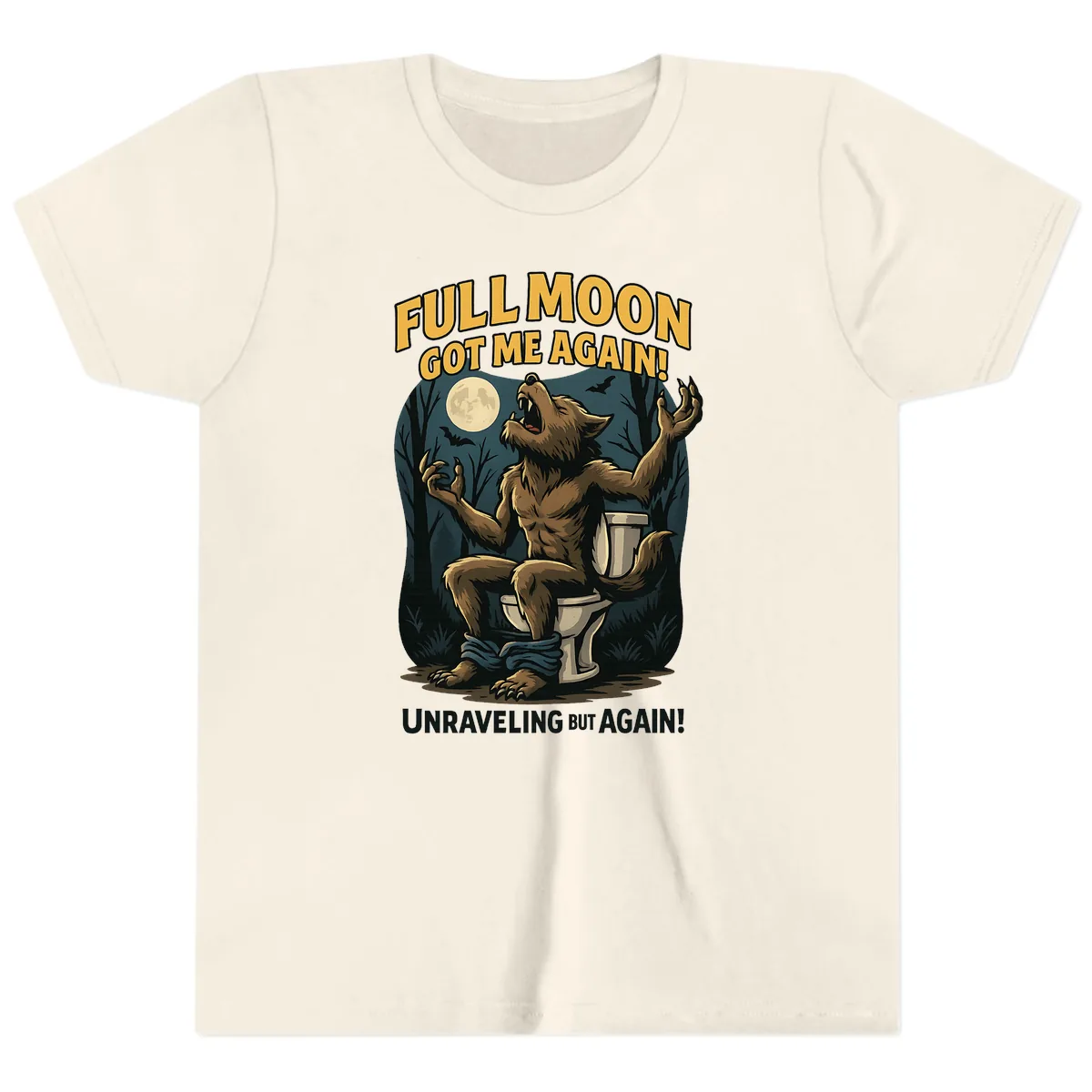 Full Moon Werewolf Toilet Humor Youth T-Shirt in Natural