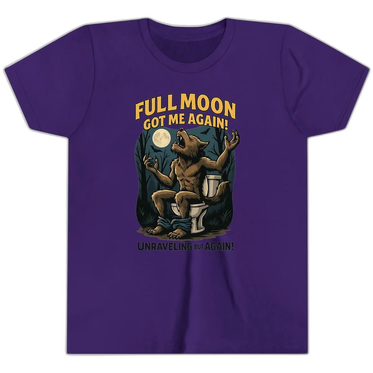 Full Moon Werewolf Toilet Humor Youth T-Shirt in Team Purple
