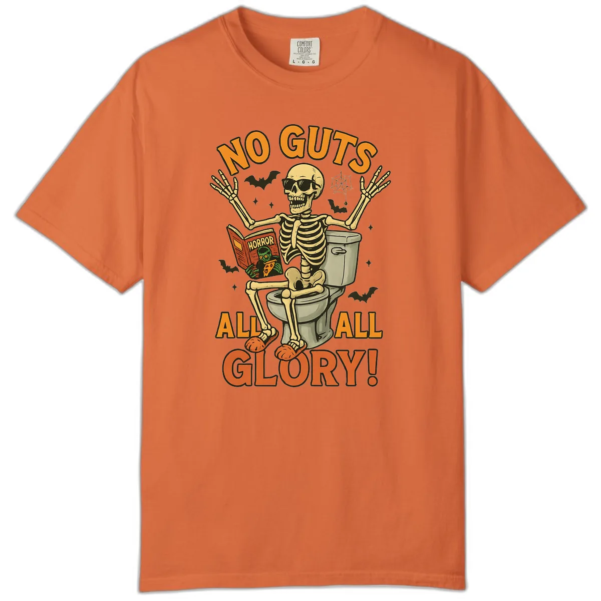 No Guts All Glory Skeleton Toilet Comfort Color in Burnt Orange