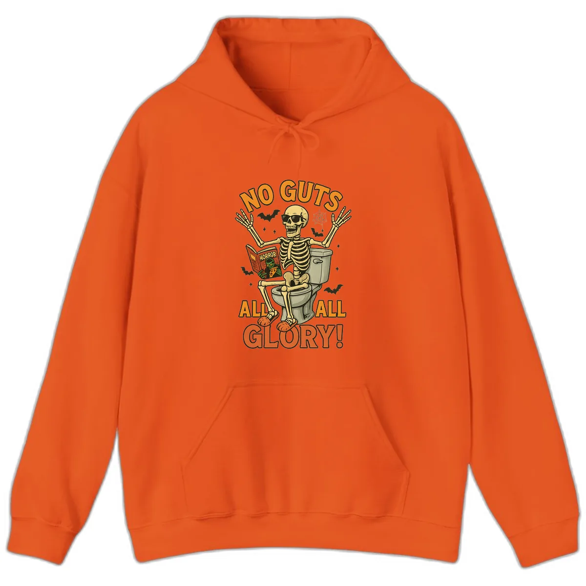 No Guts All Glory Skeleton Toilet Hoodie in Orange