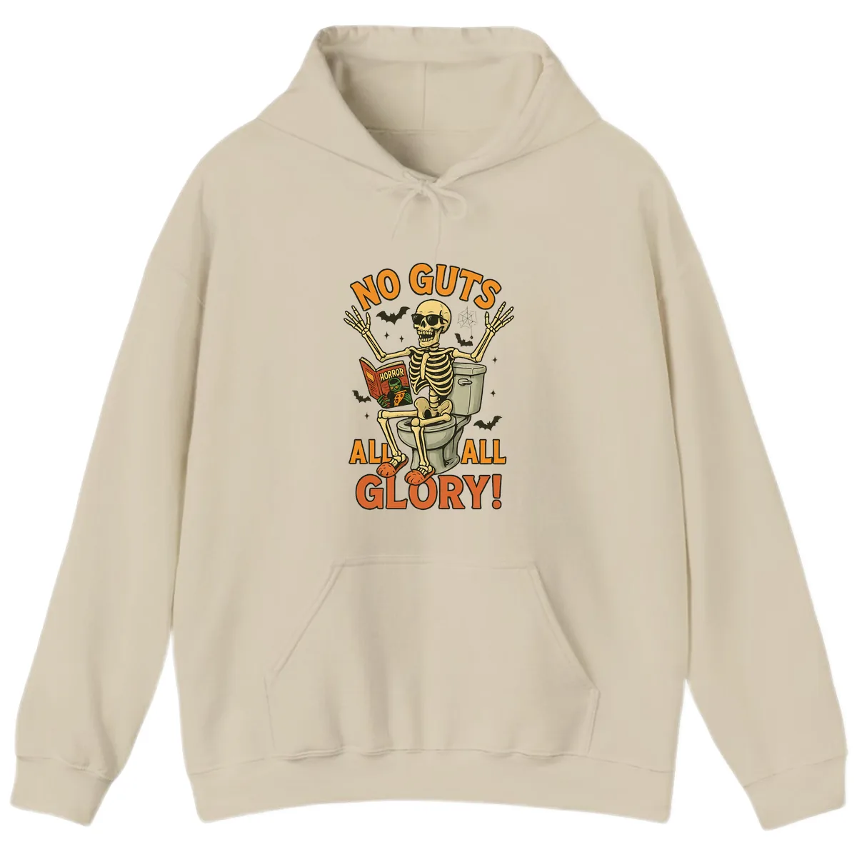 No Guts All Glory Skeleton Toilet Hoodie in Sand